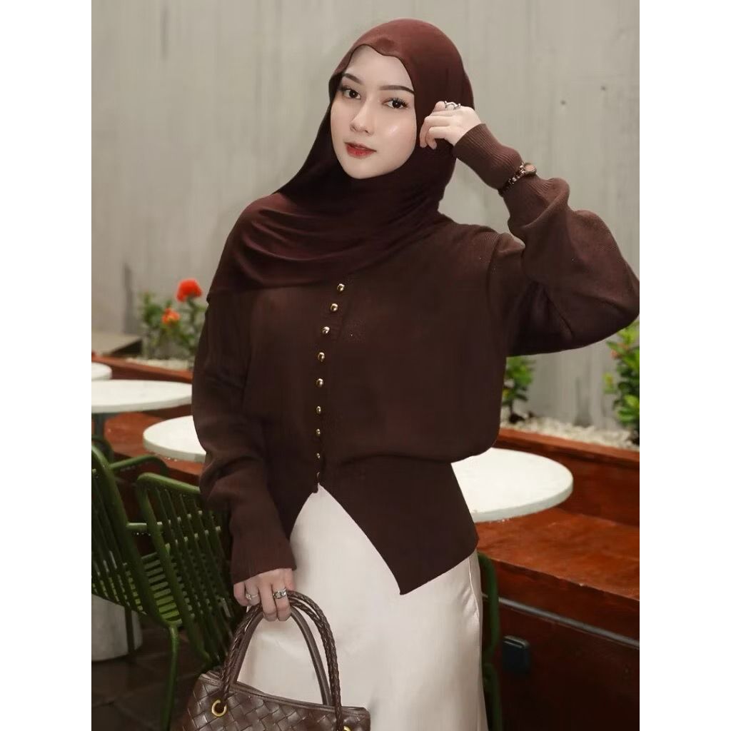 Inala Cardigan Kancing Jamur Silver Premium