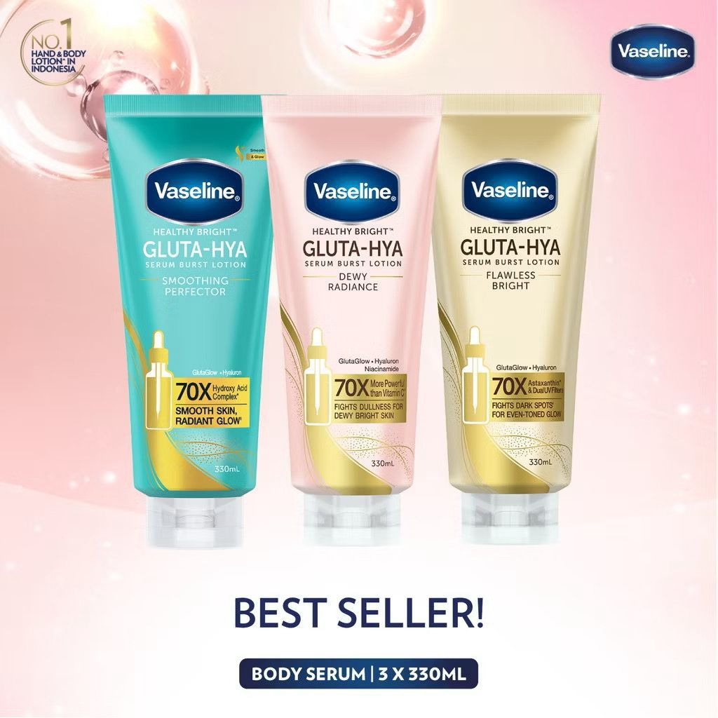 Vaseline Gluta Hya Smoothing 330ml + Vaseline Gluta Hya Dewy Radiance 330ml + Vaseline Gluta Hya Fla