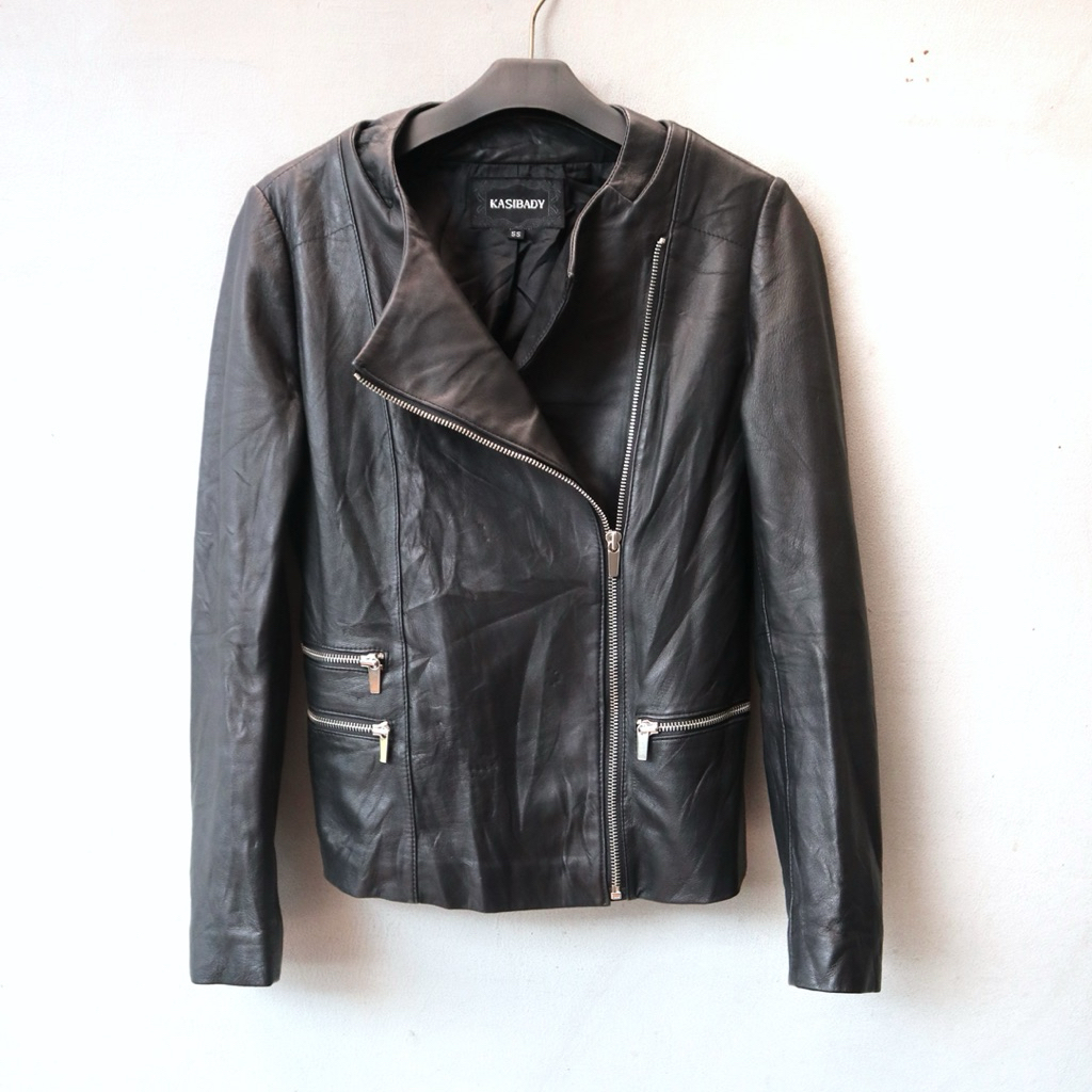 Jaket kulit asli domba cewek slim ramones wanita biker rider jaket motor cewek preloved second