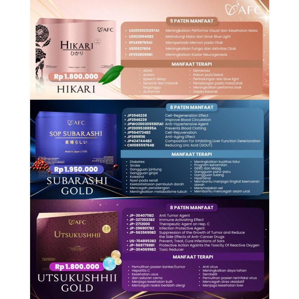 [PE] ECER per Sachet AFC HIKARI UTSUKUSHHII GOLD SOP SUBARASHI GOLD