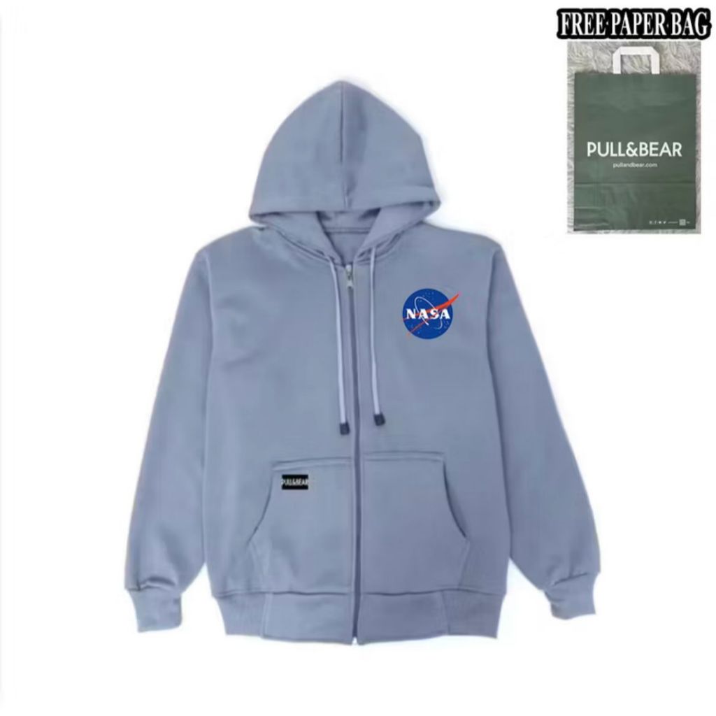 {FREE PAPER BAG} HOODIE ZIPPER NAVI PULL AND BEAR X NASA BASIC PRIA - WANITA PREMIUM QUALITY S3