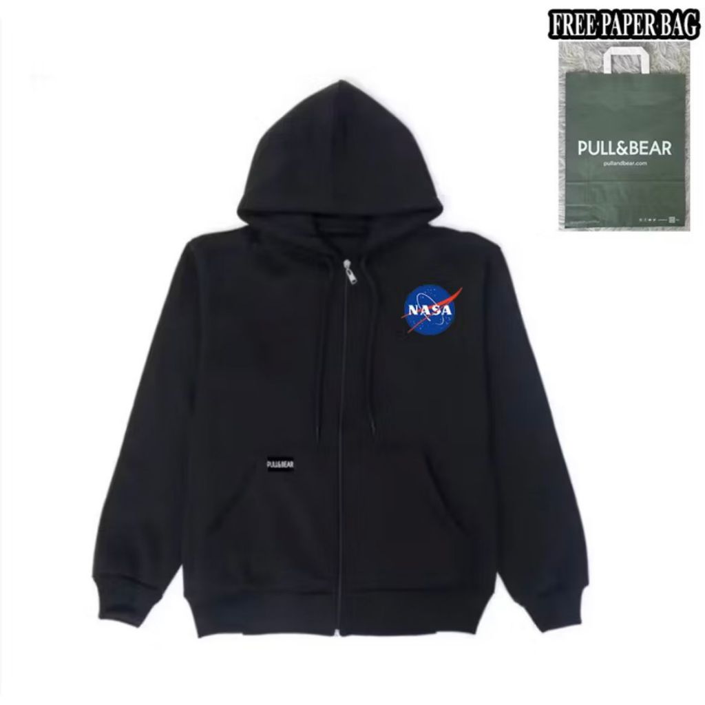 {FREE PAPER BAG} HOODIE ZIPPER NAVI PULL AND BEAR X NASA BASIC PRIA - WANITA PREMIUM QUALITY S4