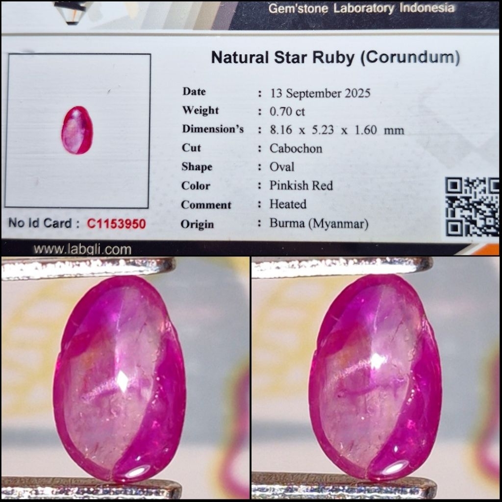 Natural Star Ruby Burma belang koi memo lab