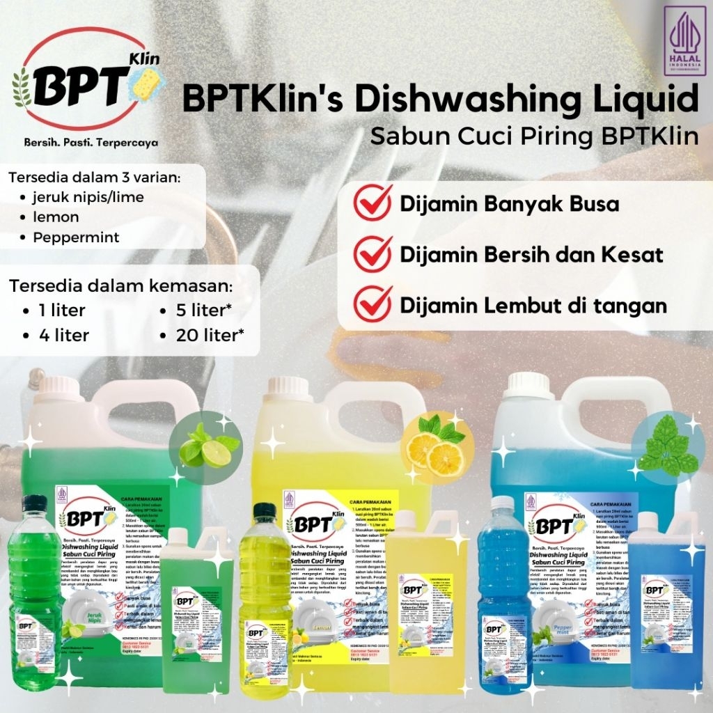 BPTKlin Sabun Cuci Piring/Sabun Cair/Sabun piring/Dishwashing Liquid/Dishklin/klin/Murah/Ekonomi/Eko