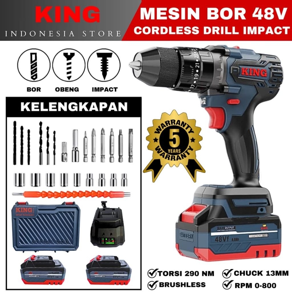 King Bor baterai full set koper brushless/cordless drill impact/bor tanpa kabel King
