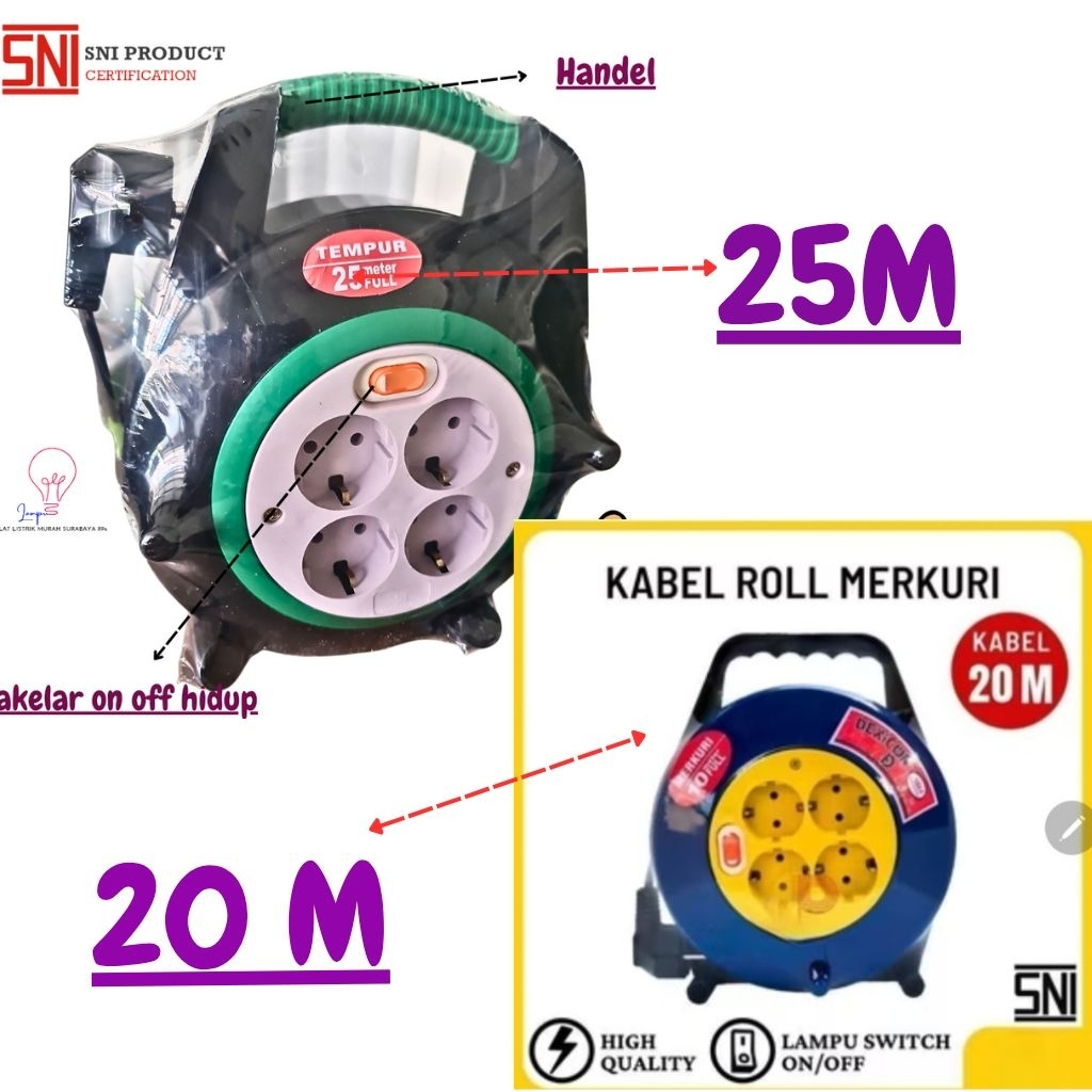 ROLL KABEL BOX KABEL 20 M 25 M COLOKAN LISTRIK STOP KONTAK + KABEL PANJANG 20 METER 25 METER TEMPUR