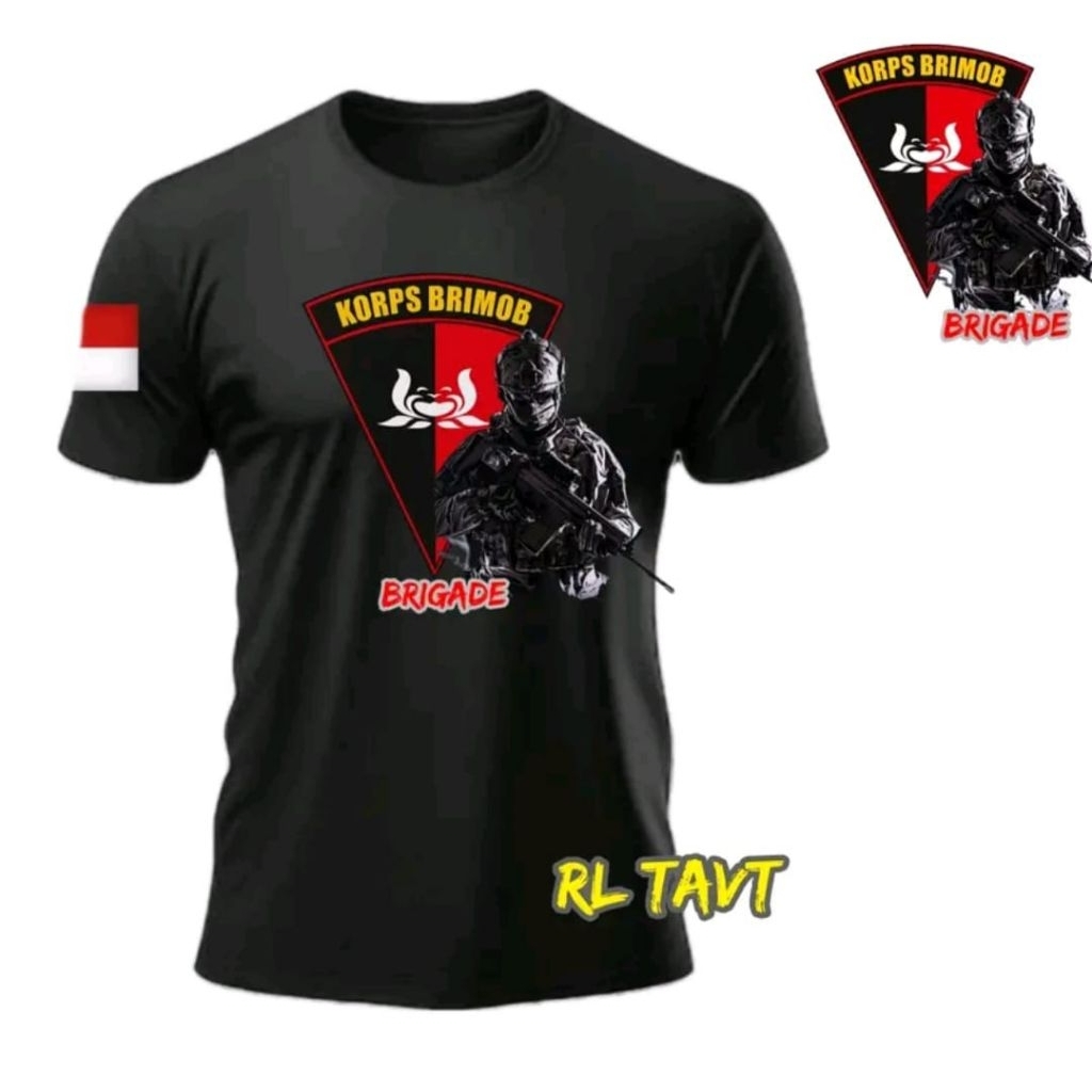 KAOS POLISI TACTICAL KROPS BRIMOB BRIGADE - simpel Depan _Baju pria Distro