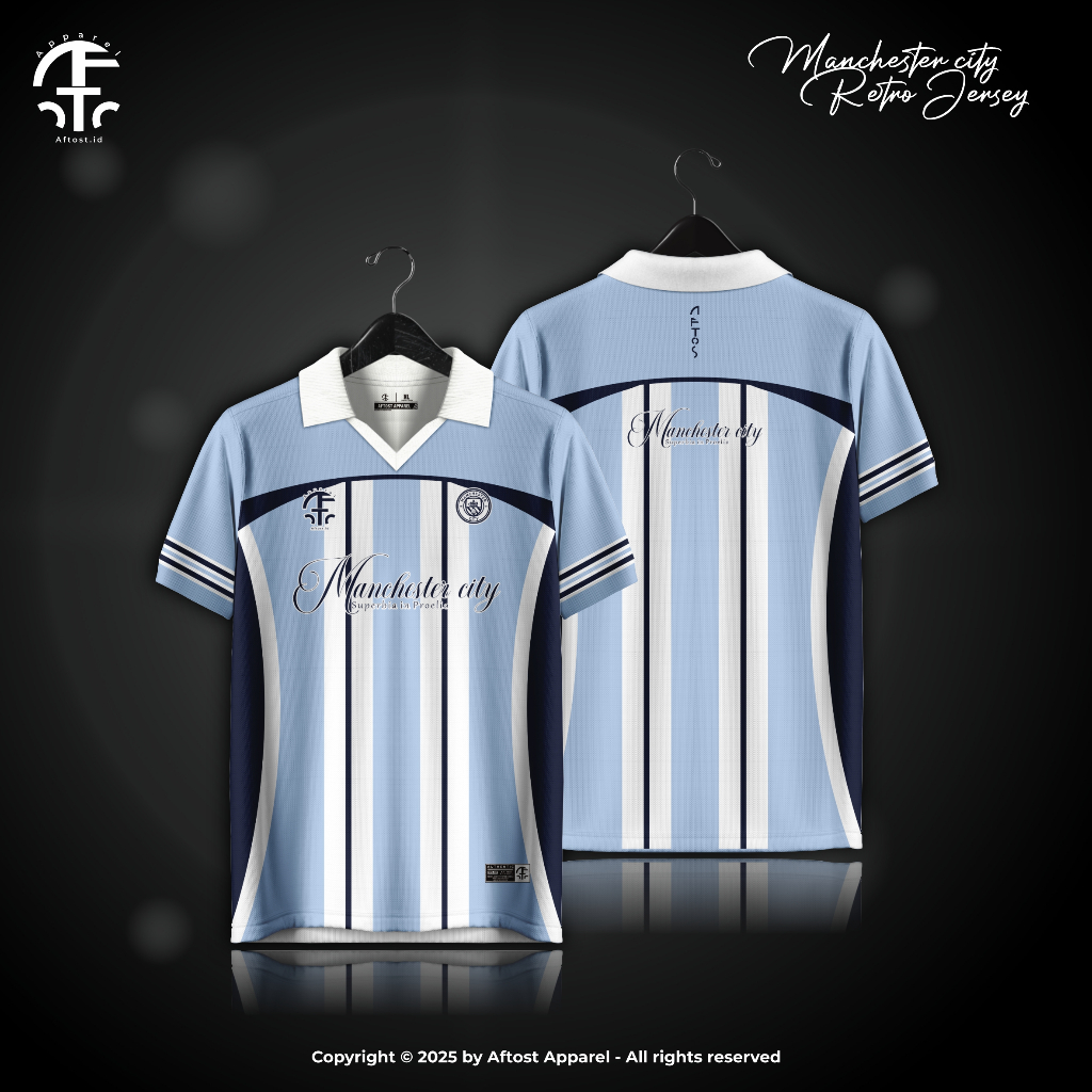 Jersey Baju Retro Man City Blue Line Full Printing