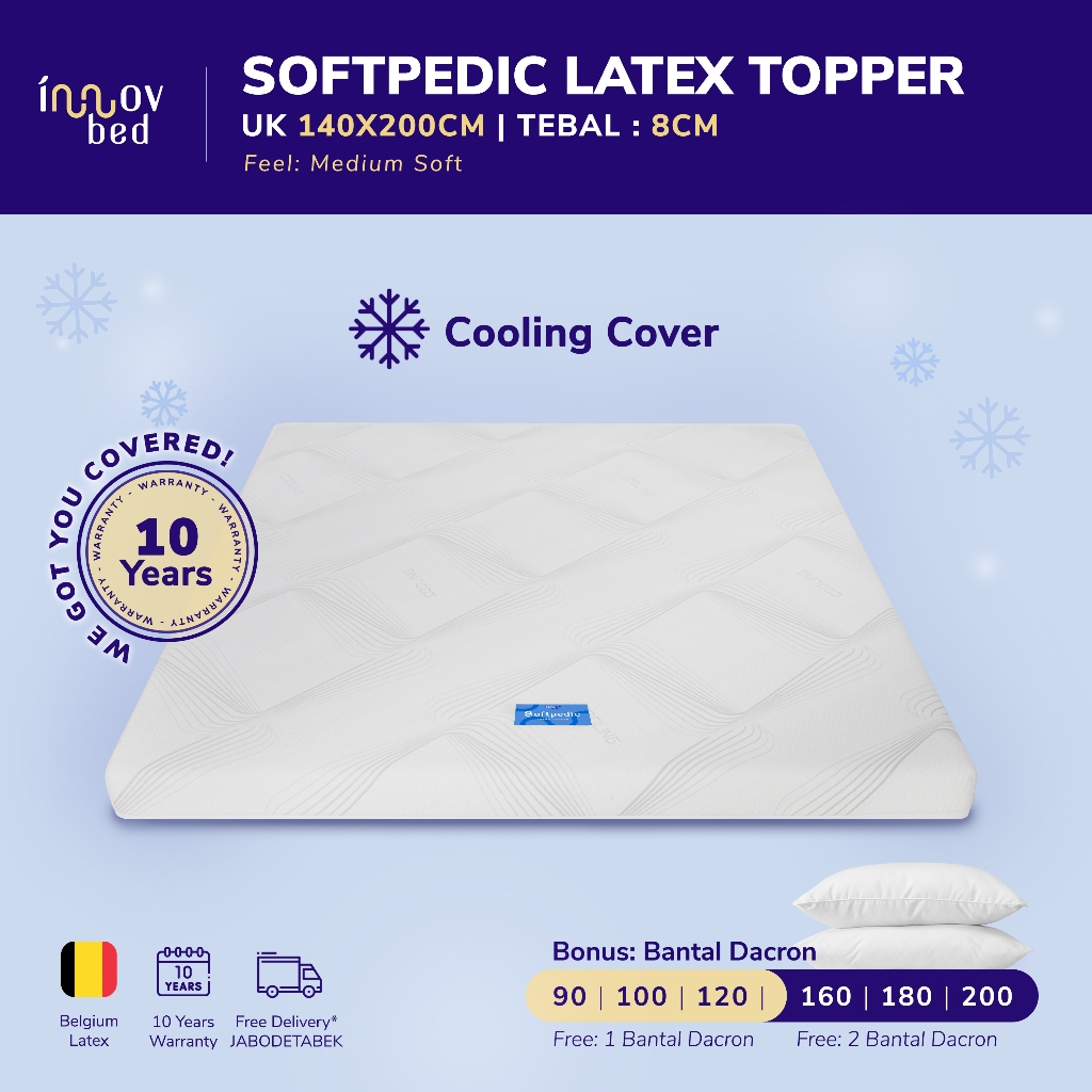 Innovbed Topper Kasur Softpedic Latex 8cm Medium Soft Ukuran 140x200