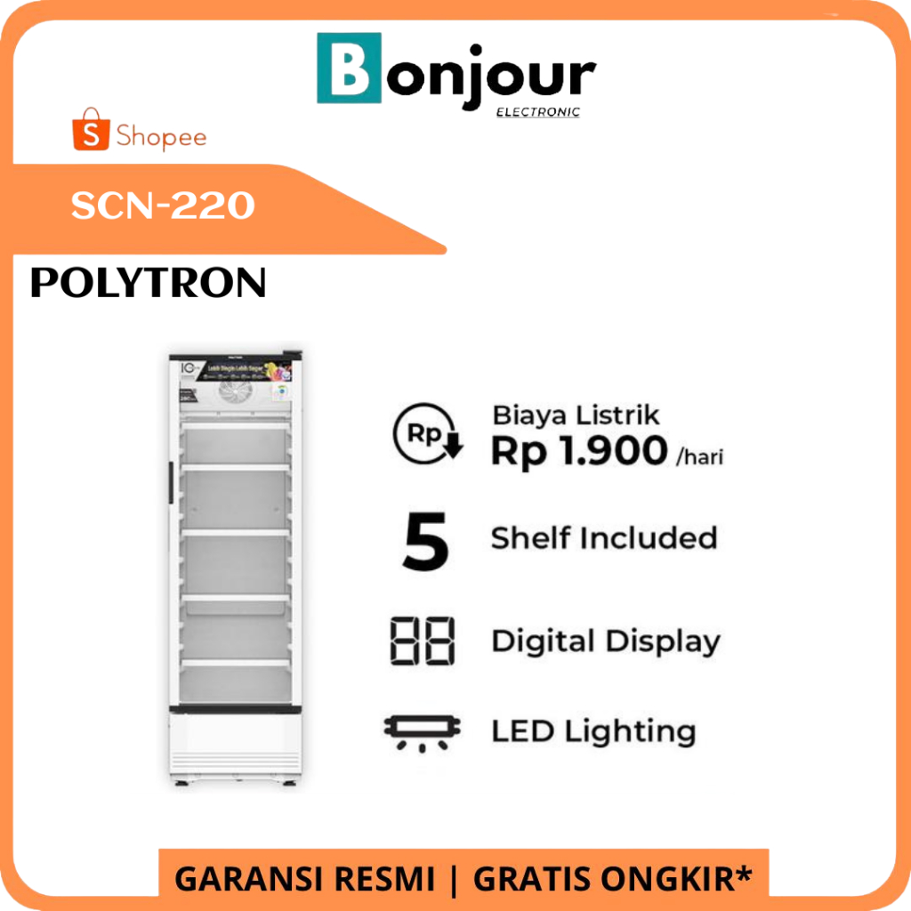 Showcase Polytron SCN-220 Fastcool 230 Liter Showcase 4 Rak Polytron SCN 220
