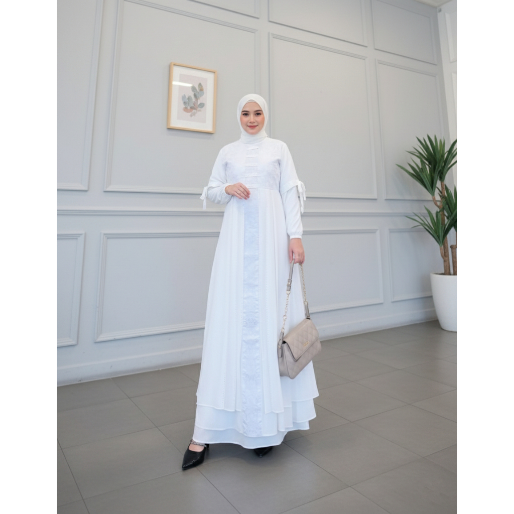 Gamis Putih Wanita Terbaru | Abaya Dress Muslimah Polos Elegan Syari Mewah Modern