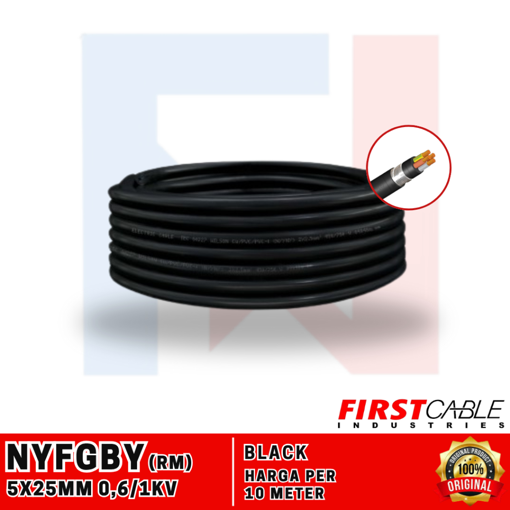 KABEL NYFGBY (Cu/PVC/SFWA/PVC) 5 x 25 mm / 5x25mm 0,6/1kV Stranded (RM) KABEL METAL - 10 Meter Kabel