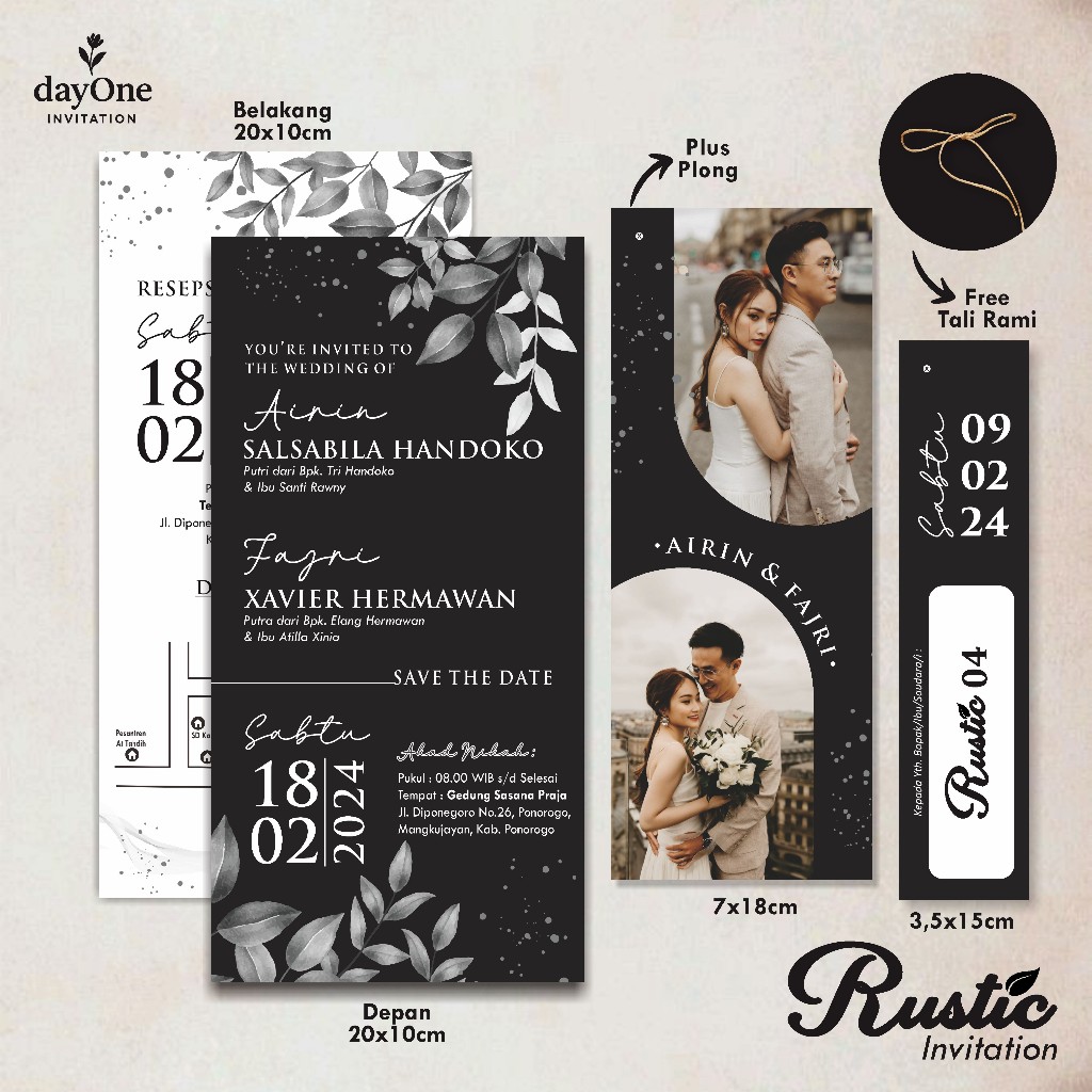 UNDANGAN PERNIKAHAN TALI RUSTIC ELEGANT - CETAK UNDANGAN CUSTOM FOTO GLOSSY 3 PLY FREE TALI RAMI