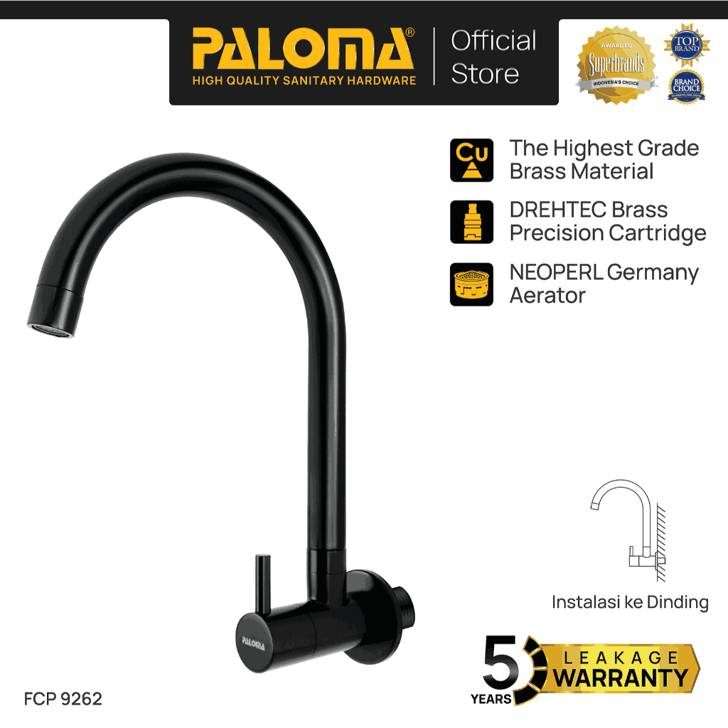 PALOMA FCP 9262 Kran Sink Leher Angsa Keran Dapur Kran Cuci Piring Kran Air Sink Tembok Dinding Wall