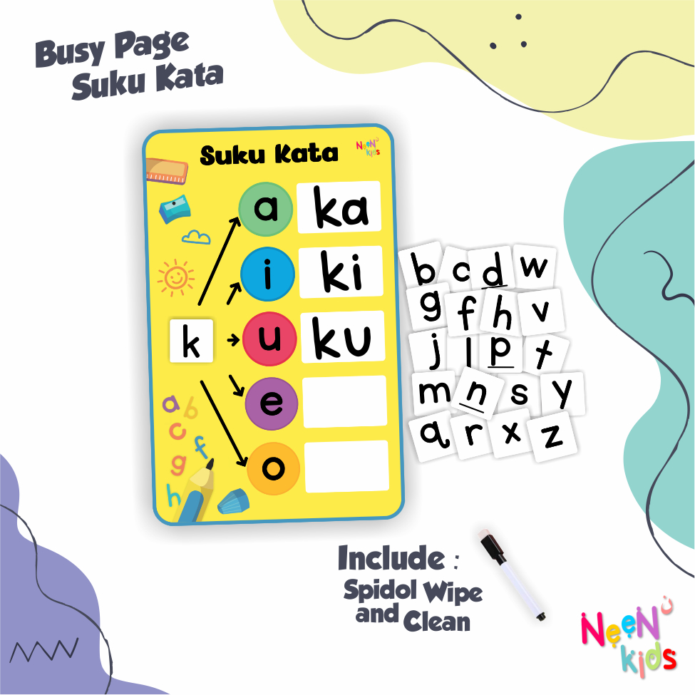 Neenkids Mainan Montessori Edukasi Anak Worksheet Busy Page Belajar Menulis Huruf Suku Kata