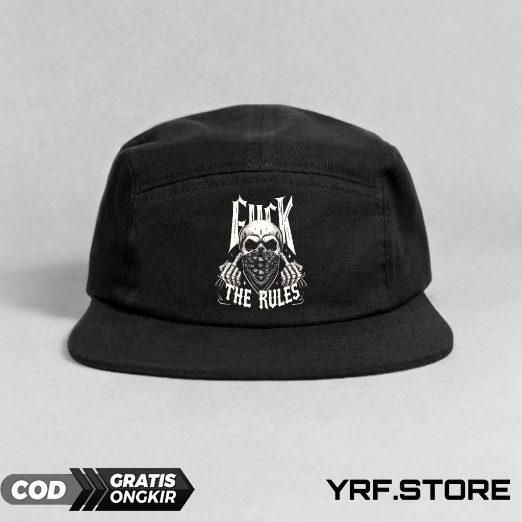 topi keren anak Skena warna hitam dengan logo sablon unik warna putih