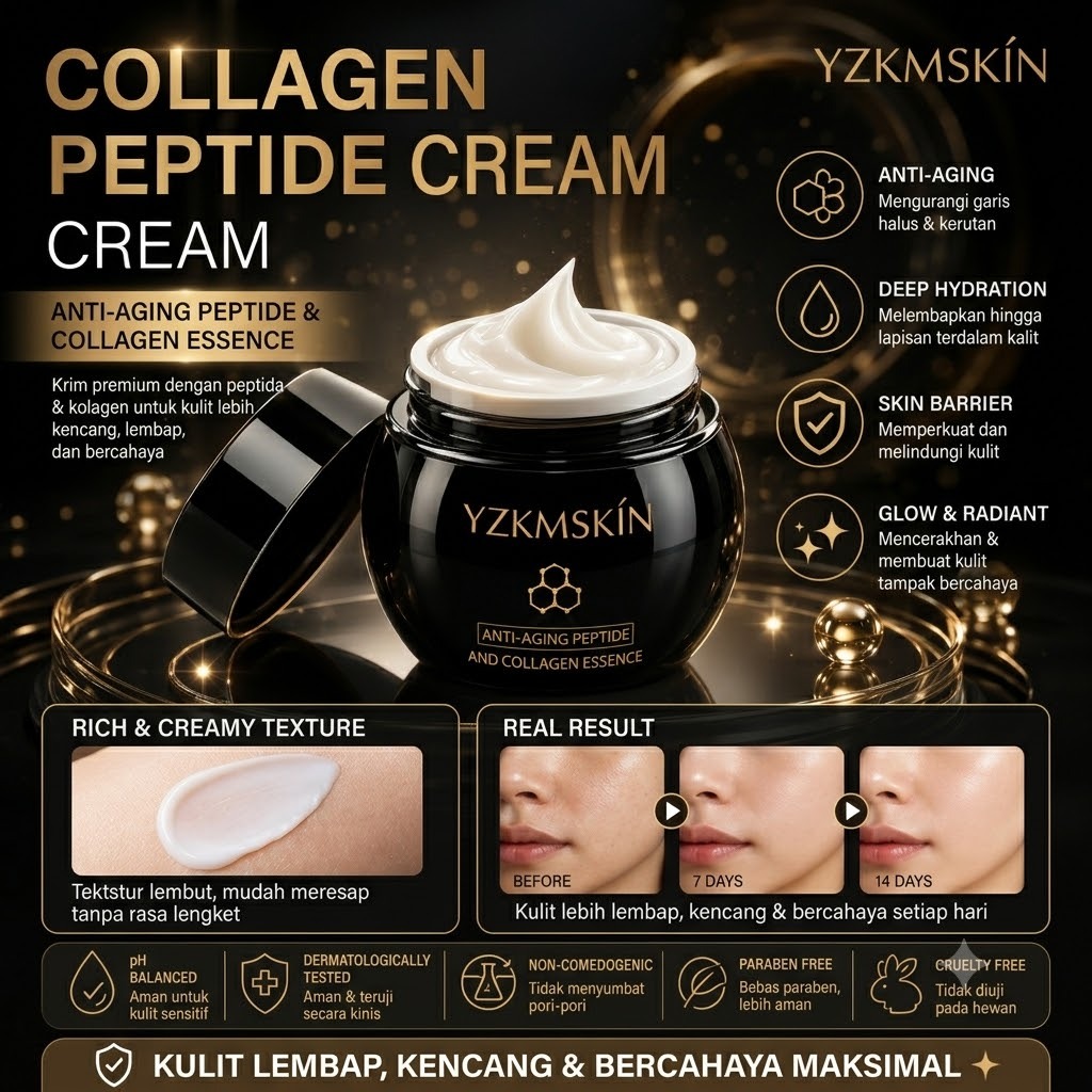 YZKMSKIN Face Cream Collagen Peptide 60g Pelembab Wajah Collagen Cream Krim Pemutih Penghilang Flek 