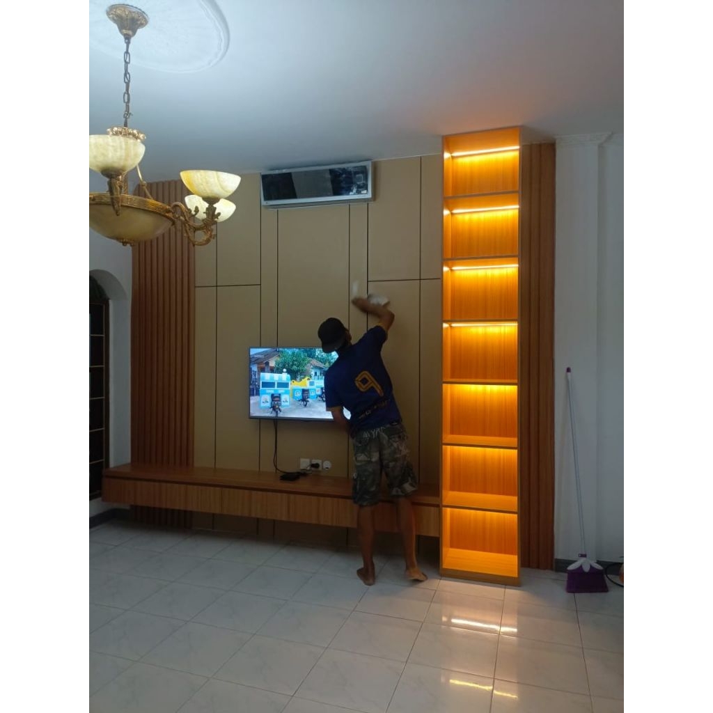 backdrop TV minimalis, custom rak TV ,backdrop TV HPL