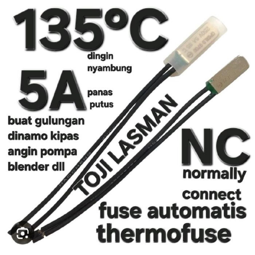 ( 135°C 5A fuse kotak ) Sekring otomatis auto on off segi thermofuse bimetal fuse suhu temperatur nc