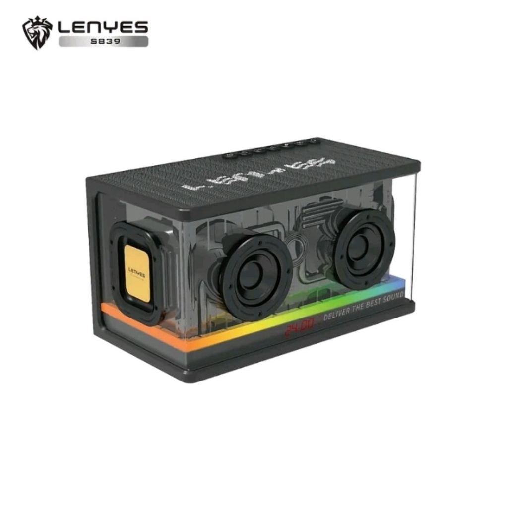 LENYES S839 Speaker Wireless LED Transparan 80W Full Bass Stereo TWS