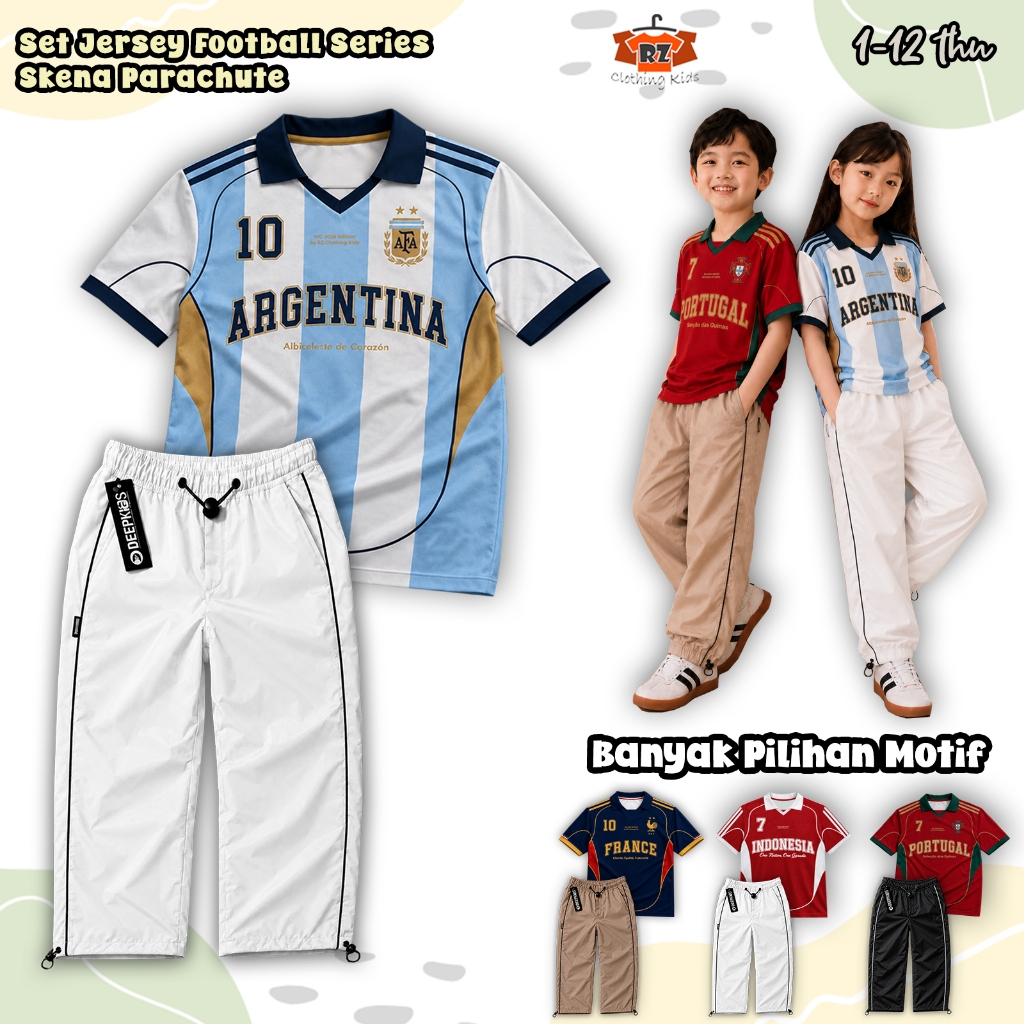 Setelan Anak Kaos Jersey Football Series & Celana Skena Parachute Untuk Anak Usia 1 2 3 4 5 6 7 8 9 