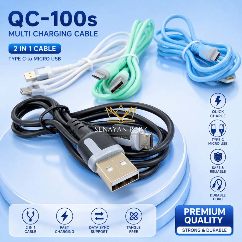 Kabel Data Fleco Type C 30W 1M QC-100s 3A For Android Smartphone [SEN]