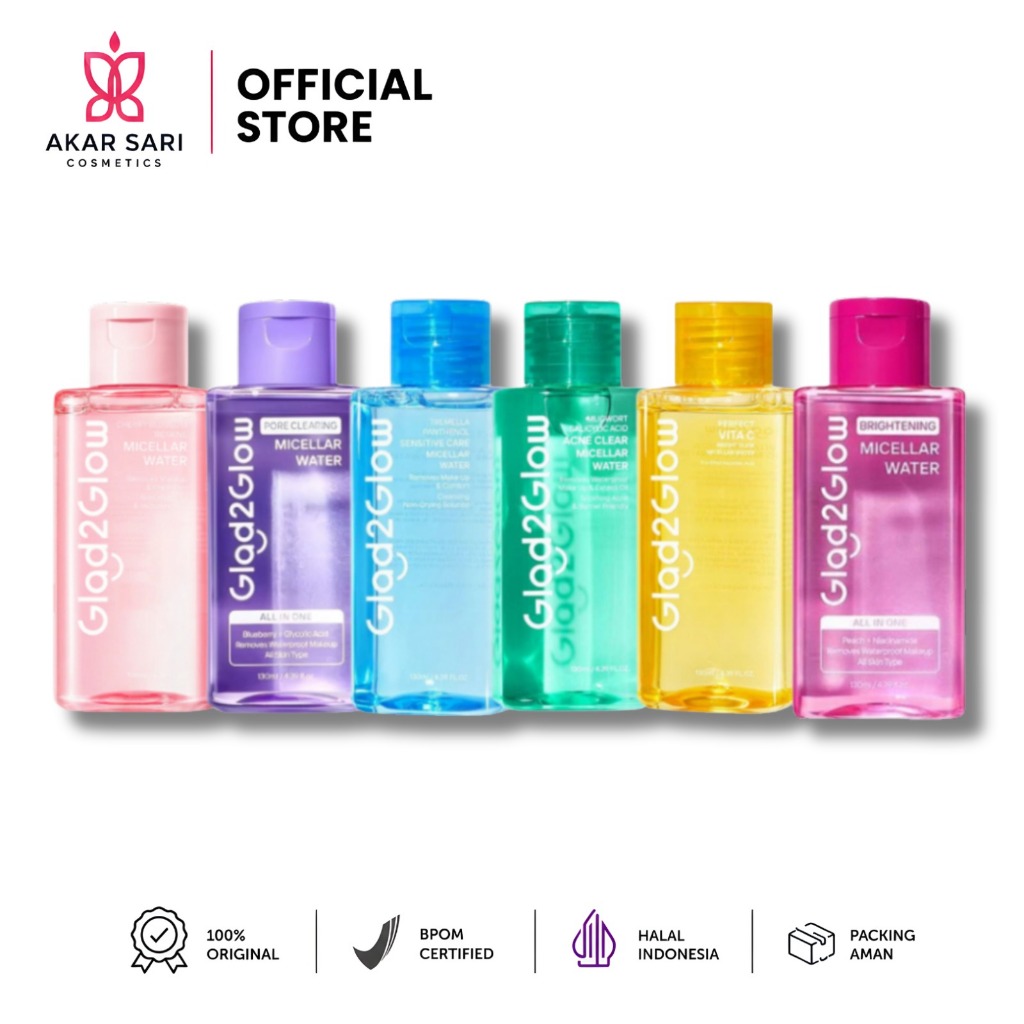 GLAD2GLOW Micellar Water Series 130 ml | 230 ml - Cherry Blossom | Pore Clearing | Brightening | Tre