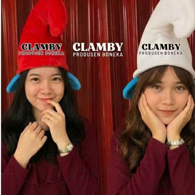 Topi Smurfs Topi Natal Kurcaci Putih Karakter Kartun Smurf Termurah Bahan Velboa Halus