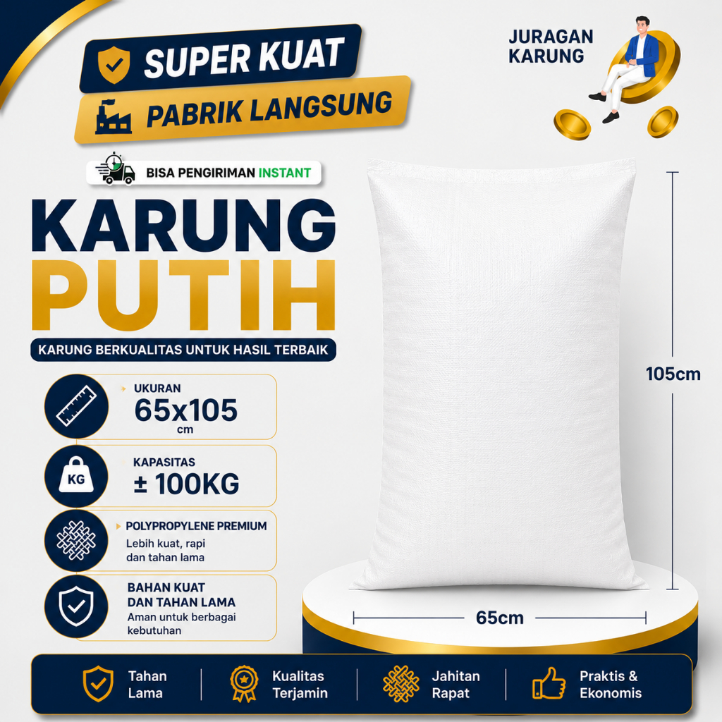 Karung Putih 65x105 Karung beras kualitas premium 65cm X 105cm Berkuliatas Putih Plastik Termurah CO