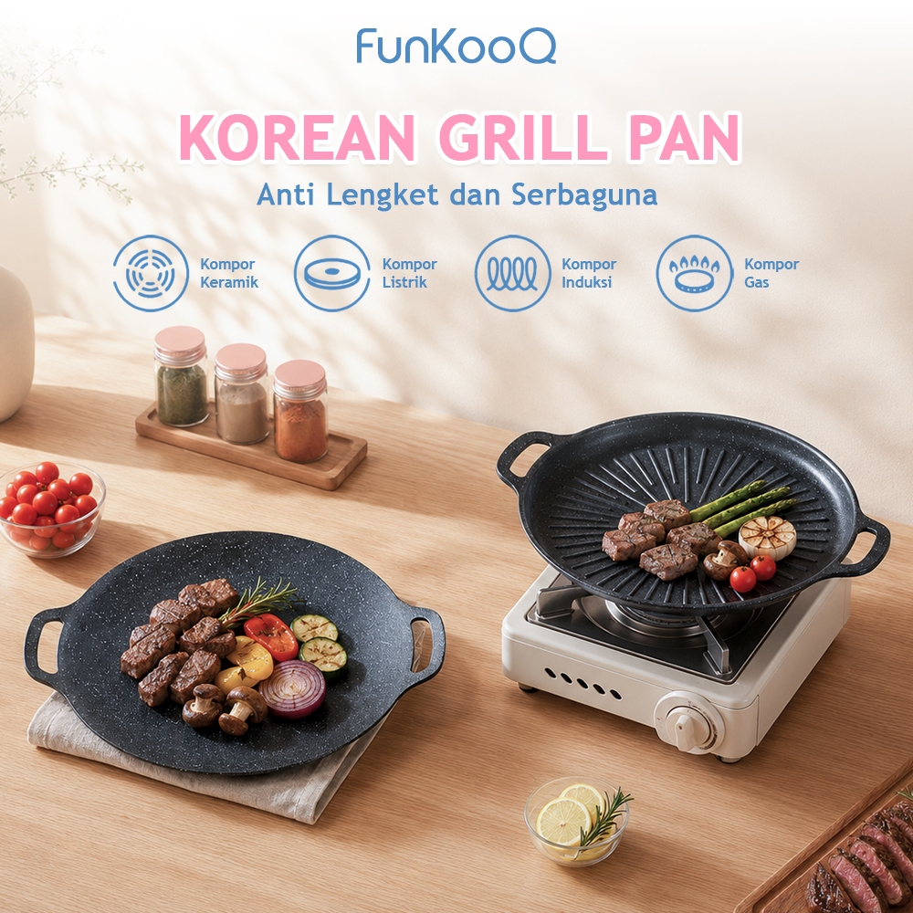FUNKOOQ Grill Pan BBQ Premium Anti Lengket Alat Panggang Korean BBQ Daging Tumis Serbaguna