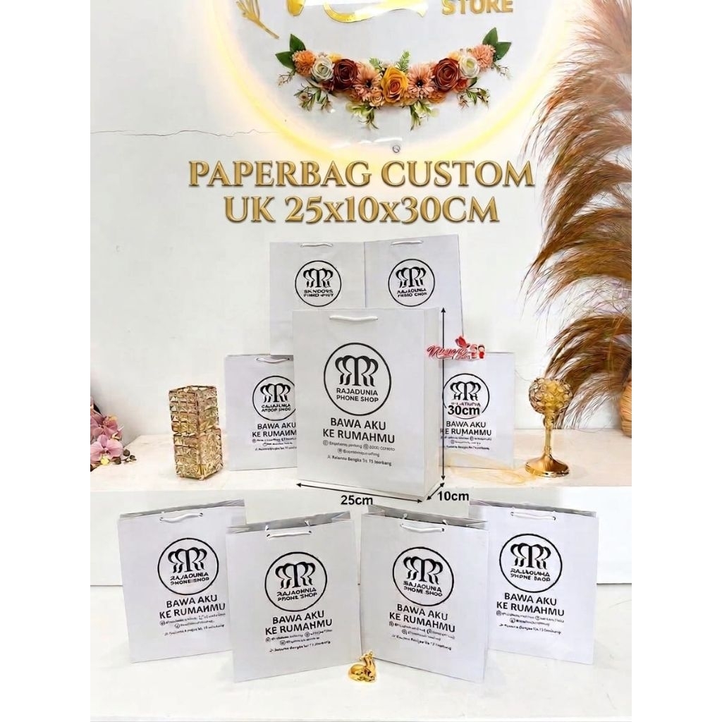 (1 pcs) TAS PAPERBAG CUSTOM / paper bag 25 x 10 x 30 cm / Paper bag murah gratis sablon