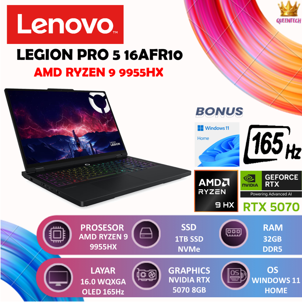 Lenovo Legion Pro 5 16 OLED Ryzen 9 9955HX RTX 5070 32GB 1TB 16" WQXGA 165Hz Windows 11 OHS