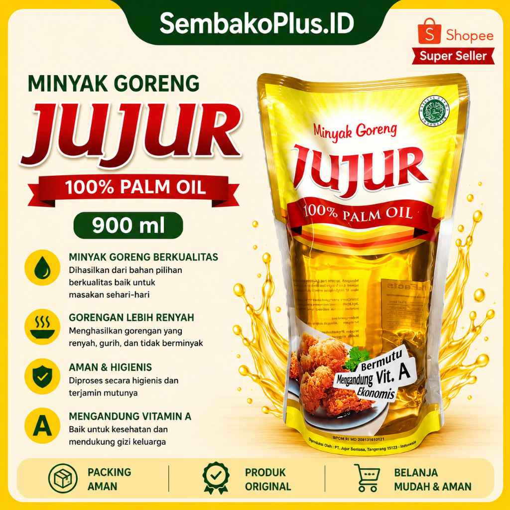 Minyak Goreng Jujur Pouch 900ml Refill Hemat Kemasan Isi Ulang Sembako Murah