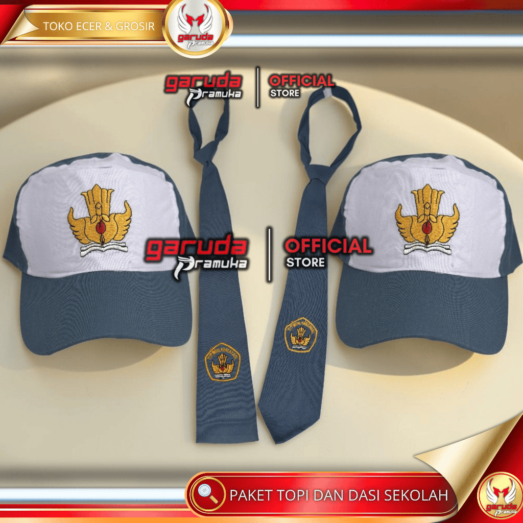 PAKET (Dasi+ Topi) SMA Perekat Putih Abu-Abu | Paket Topi dasi Dan Topi SMA