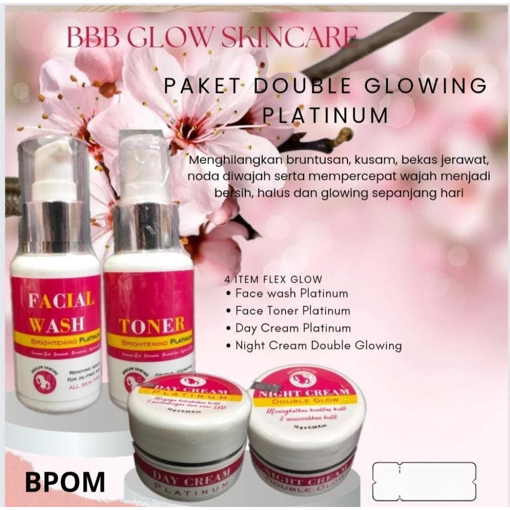 Paket Double Glowing Platinum BBB Glow Skincare Wajah Glowing Lebih Cepat