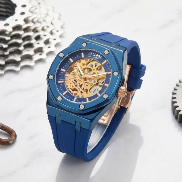 Jam Tangan Pria Belleda 9532 Automatic Rubber Original, Anti Air 30M, Garansi Resmi