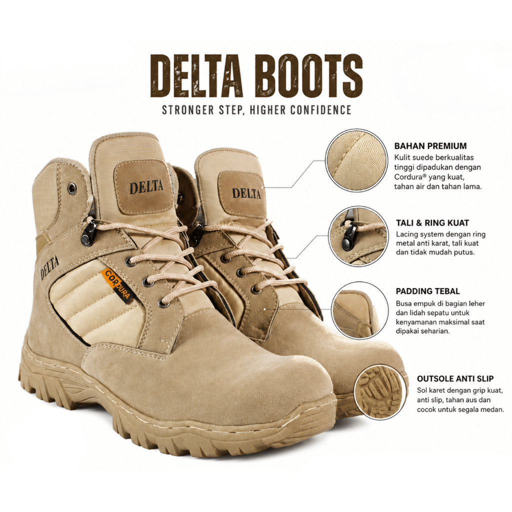 Sepatu Boots Safety  Delta Cordura Tinggi Pendek sepatu PDL PDH Outdoor Murah