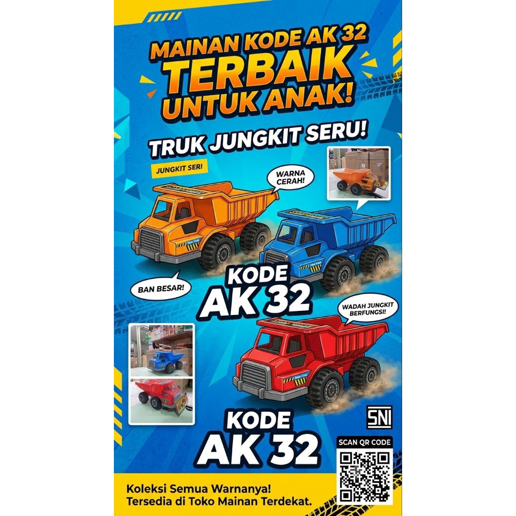 Mainan Super Kode AK 32 Dump Truck & Lebih Banyak Koleksi Semuanya Kode AK 32 Orange Blue Red Plow