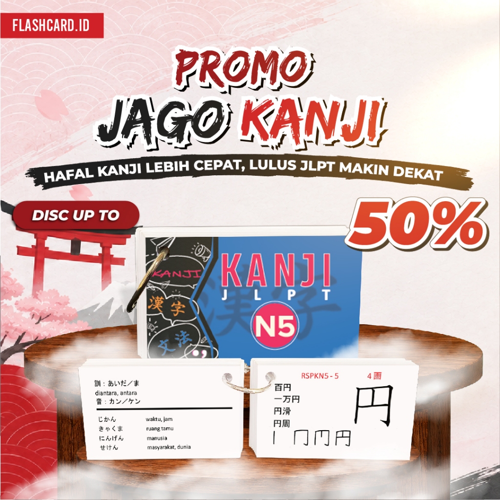Flashcard Kanji Bahasa Jepang JLPT N5-N1 | Kartu Hafalan Belajar Jepang
