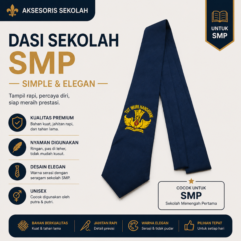 Dasi Seragam Sekolah SMP/Dasi Anak Sekolah SMP Logo Bordir