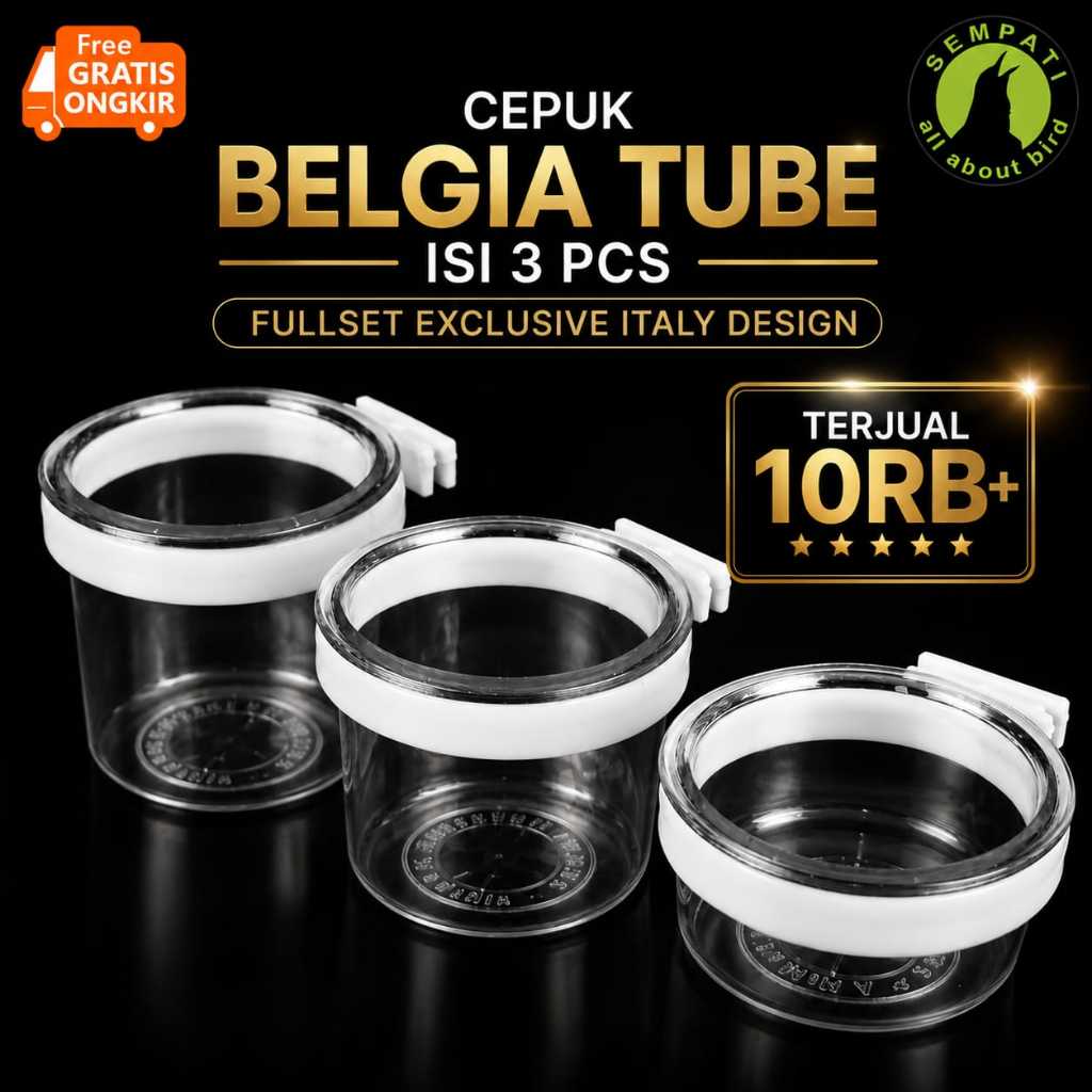 SEMPATI Cepuk Burung Belgia Tube Isi 3 Pcs Wadah Pakan Minum Burung Plastik Bening Putih Tebal Cup P