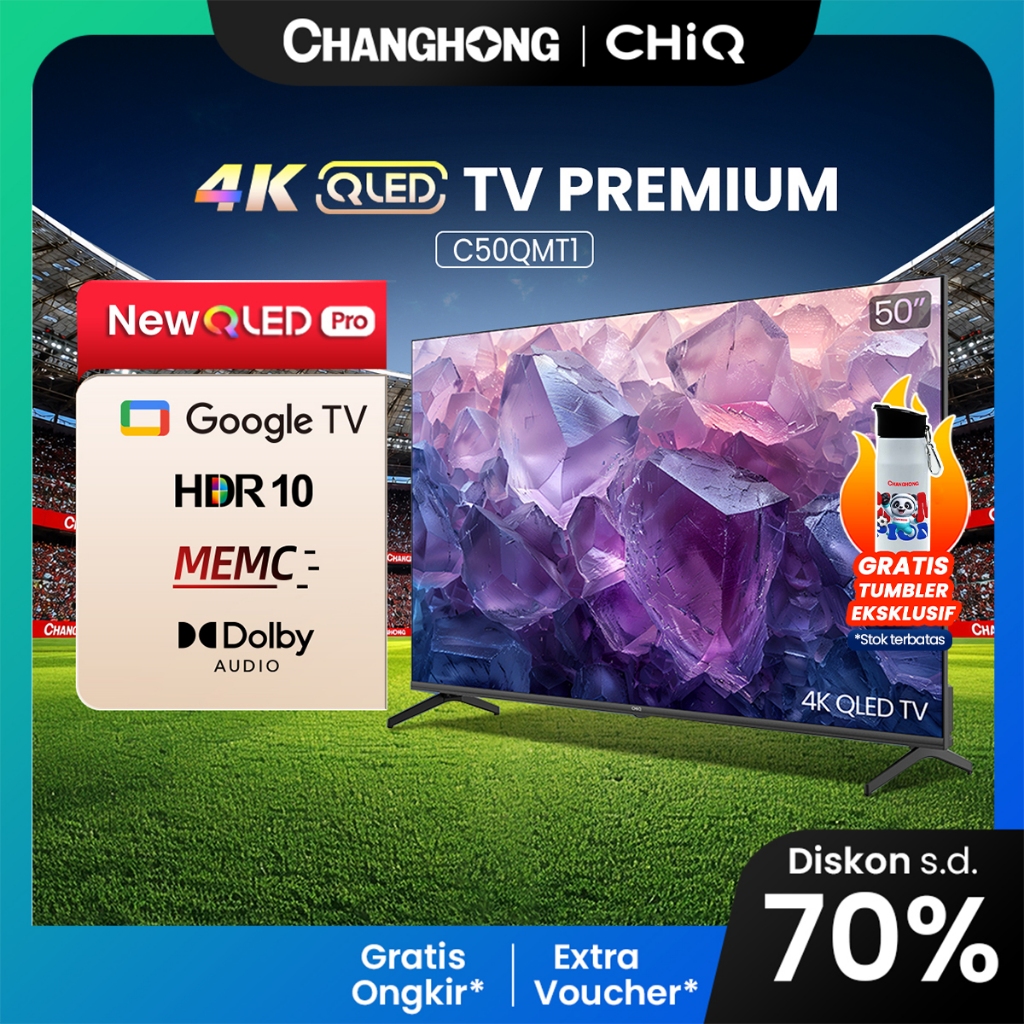 CHiQ by Changhong QLED TV 4K 50 inch Google Smart QLED PRO Digital TV Dolby Audio DBX-TV Google Play