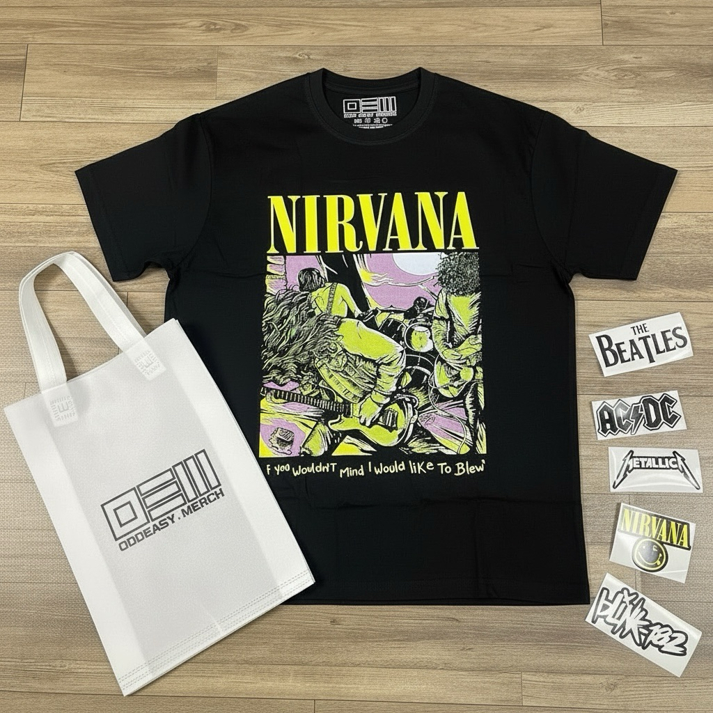 T-Shirt Kaos Nirvana Green Free Bag Bonus Sticker High Logo Tebal Pria Baju Distro Katun Wanita Puti
