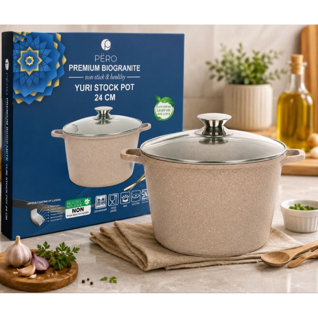 Pero Panci Gentong - Ukuran 24 cm, Steamer Stainless, Panci Granit Anti Lengket (Warna Brownstone).