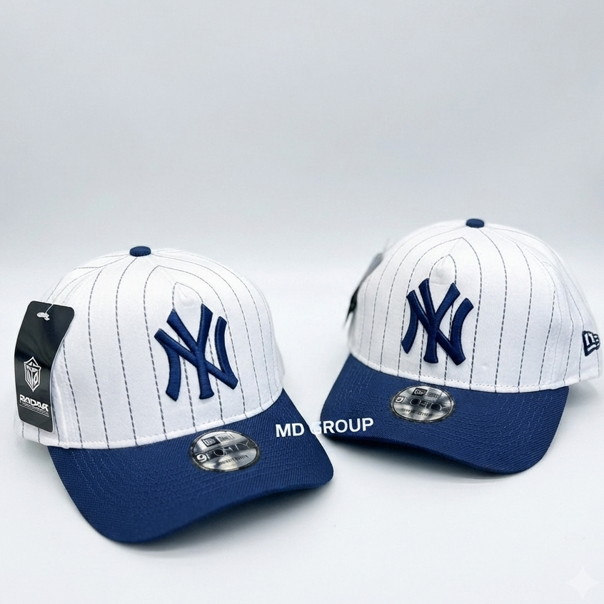 Topi Baseball NY New York Yankees Pinstripe Putih Biru / White Navy Premium Original Quality