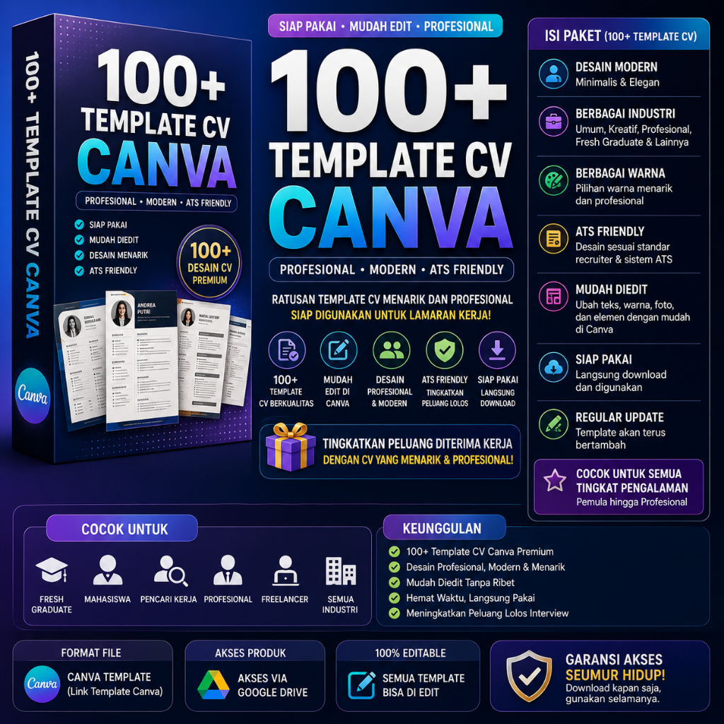 100+ Template CV Canva Premium | ATS Friendly | CV Lamaran Kerja Profesional & Modern