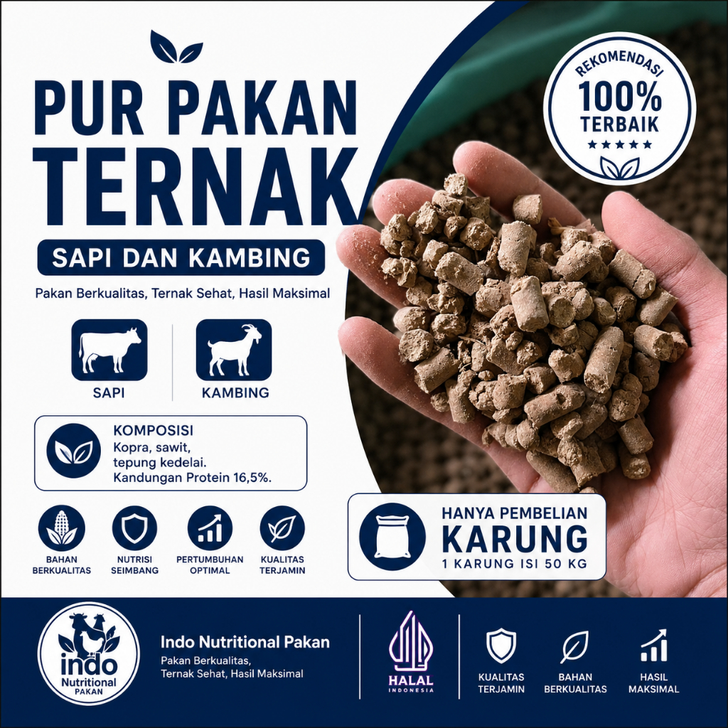 Pelet Pakan Ternak 50kg - Meningkatkan Nafsu Makan, Optimalisasi Pertumbuhan, Untuk Sapi & Kambing