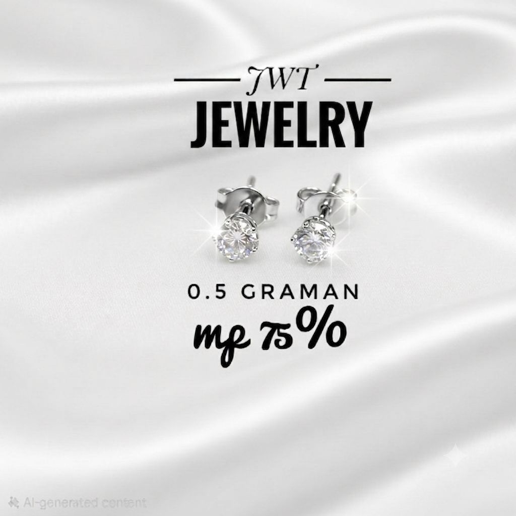GIWANG ANTING TUSUK SOLITAIRE EMAS PUTIH 75% MODEL BERLIAN