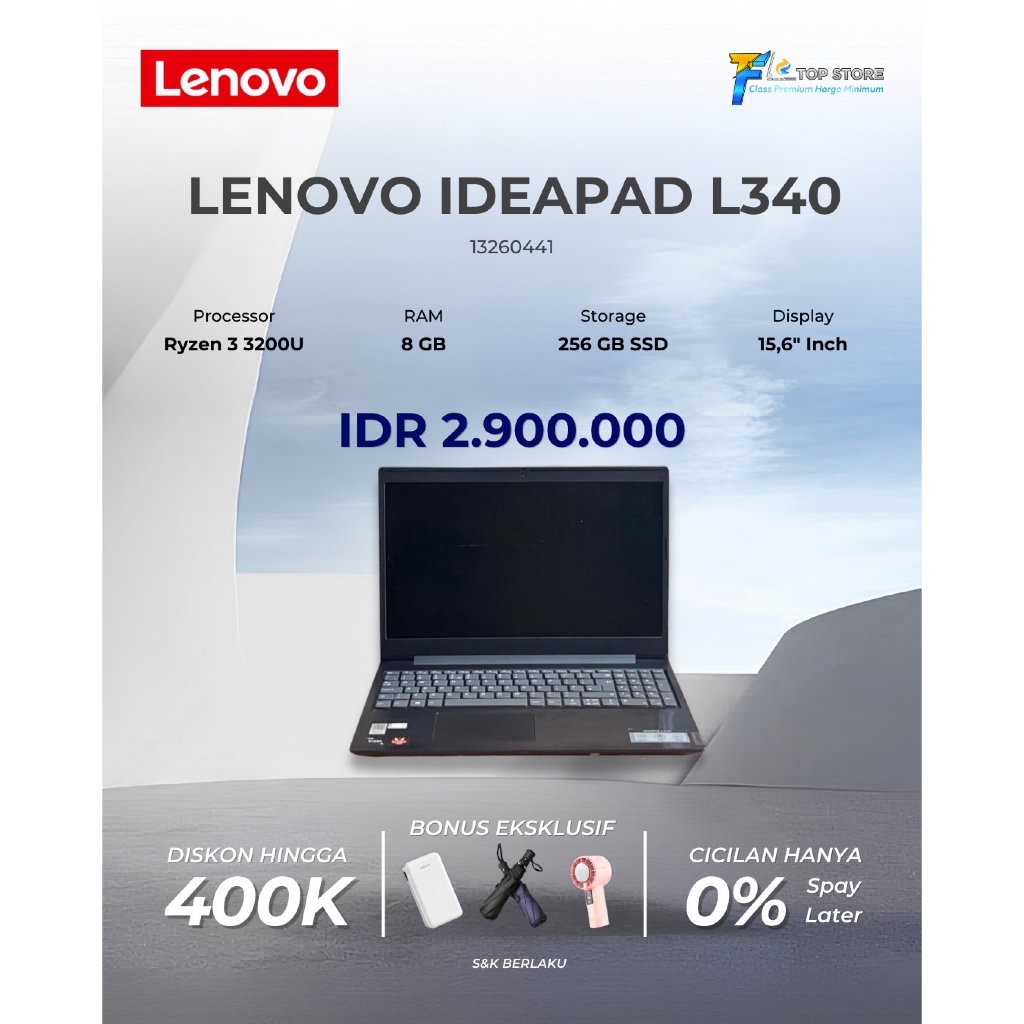 LAPTOP LENOVO IDEAPAD L340 15,6INCH AMD RYZEN 3 3200U RAM 8GB SSD 256GB