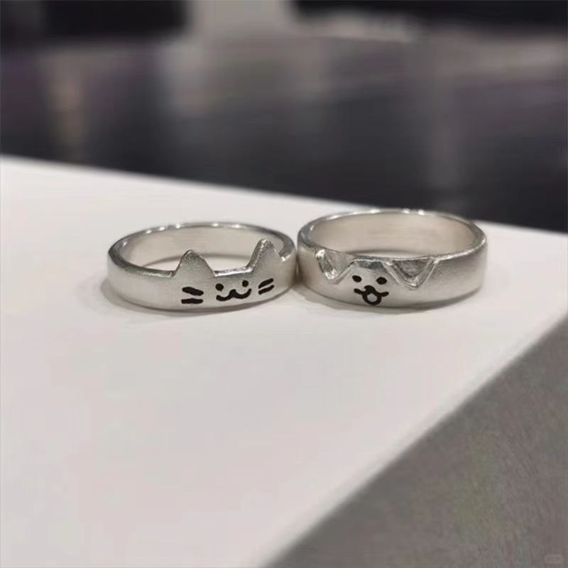 Cincin Pasangan Cat/Dog Cicin Tembaga Berlapis Emas Aksesoris Cicin Adjustable Cicin Pertunangan